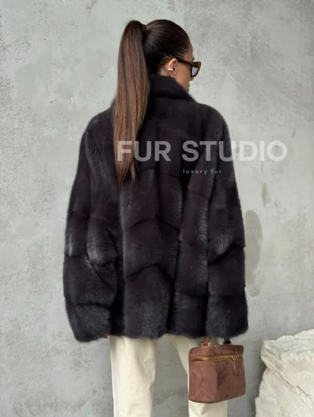 Меховой полушубок из норки  графит - фото 7