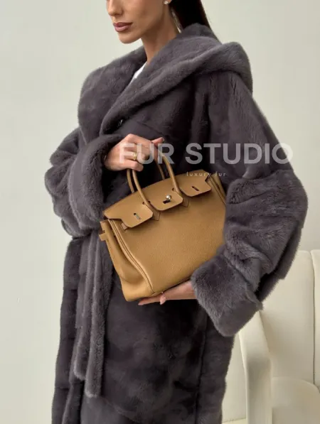 Длинная норковая шуба - капюшон кобра - фото 1