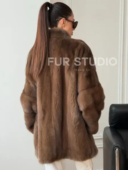 Полушубок из норки - цвет соболь - фото 6