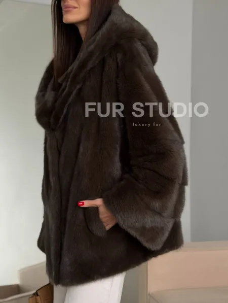 Зимняя норковая шуба с капюшоном - фото 5