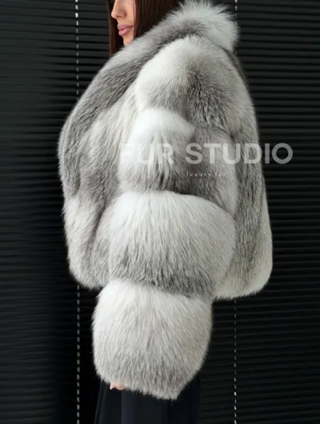 Шуба из меха арктической лисы - белая - фото 3
