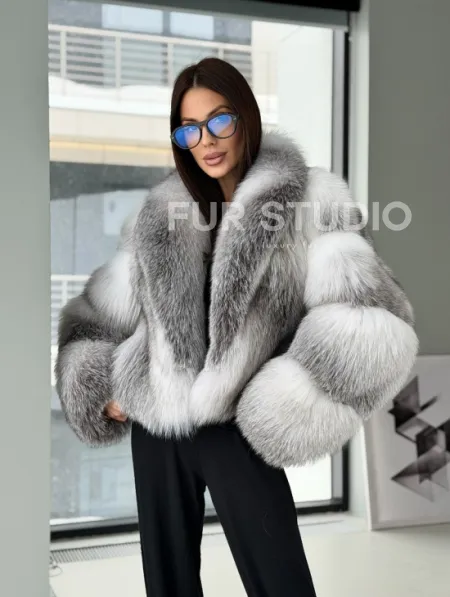 Шуба из меха арктической лисы - белая - фото 9