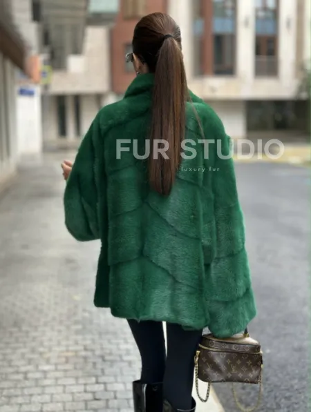 Куртка из норки с английским воротником - цвет изумруд - фото 3