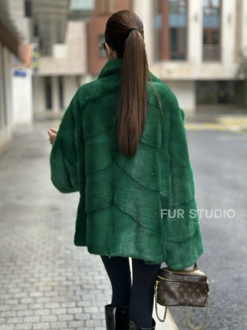 Куртка из норки с английским воротником - цвет изумруд - фото 3