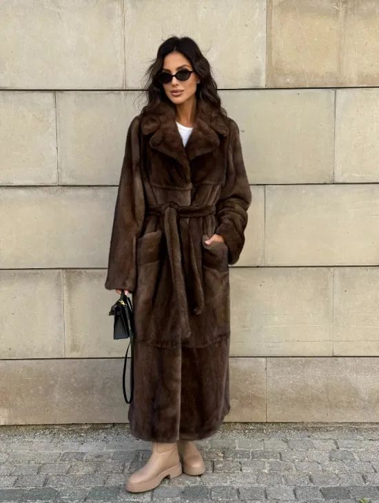 Норковая шуба, мех NAFA роспуск , английский воротник - цвет соболь - фото 10