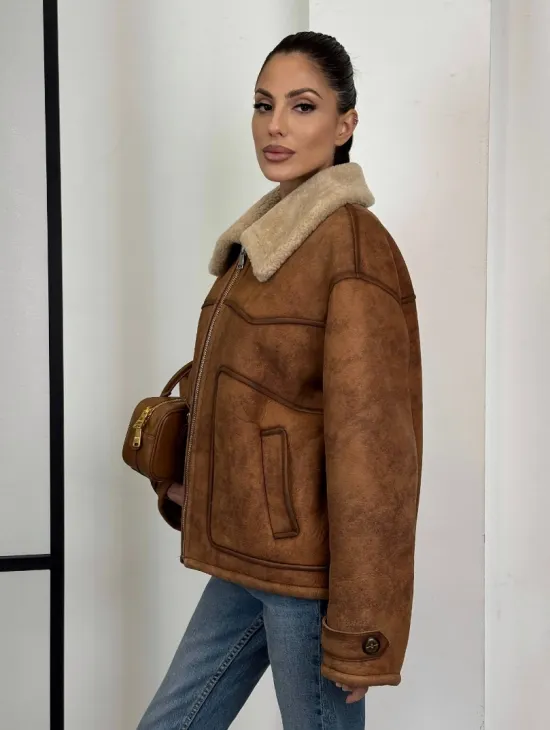 Зимняя короткая кожаная куртка из мериноса в стиле “Vintage” - фото 7