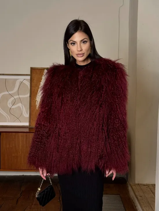 Шуба из меха ламы цвет Burgundy - фото 10