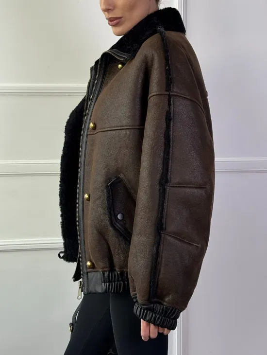 Бомбер - дубленка из натуральной овчины керли 