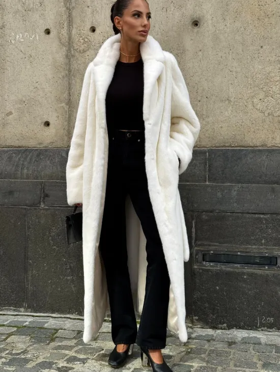 Длинная белая норковая шуба - фото 4