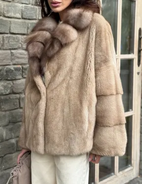 Норковый полушубок - автоледи с куницей - фото 1