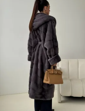 Длинная норковая шуба - капюшон кобра - фото 3