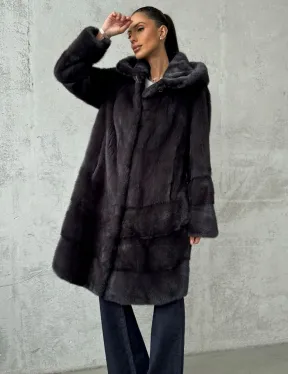 Женская норковая шуба с капюшоном - фото 7