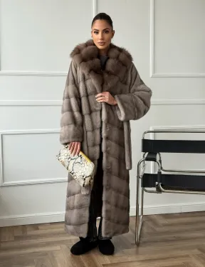 Шуба-кимоно норка в пол с капюшоном куница - фото 11