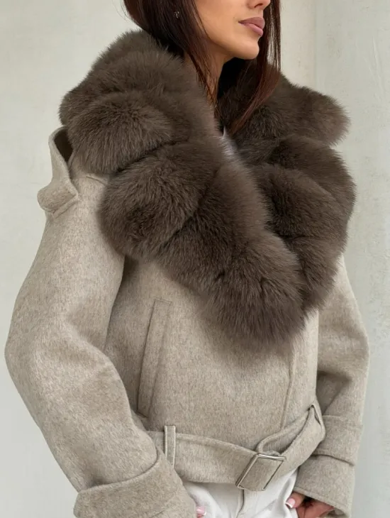 Куртка - пальто с мехом финского песца - фото 1