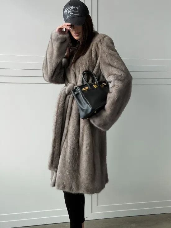 Норковая шуба из скандинавской норки - цвет серый - фото 7