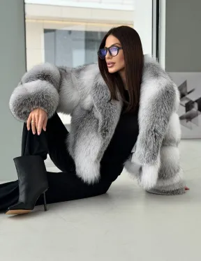 Шуба из меха арктической лисы - белая - фото 13