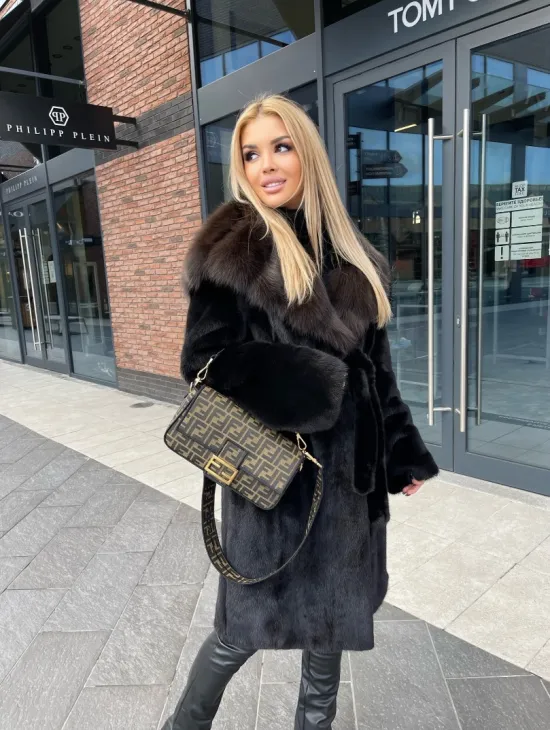 Норковая шуба с капюшоном из меха соболя  седена 1/2 - фото 5