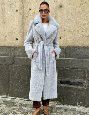 Голубая шуба из плюшевой норки “Velvet” - фото 0