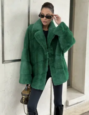 Куртка из норки с английским воротником - цвет изумруд - фото 1