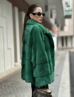Куртка из норки с английским воротником - цвет изумруд - фото 2